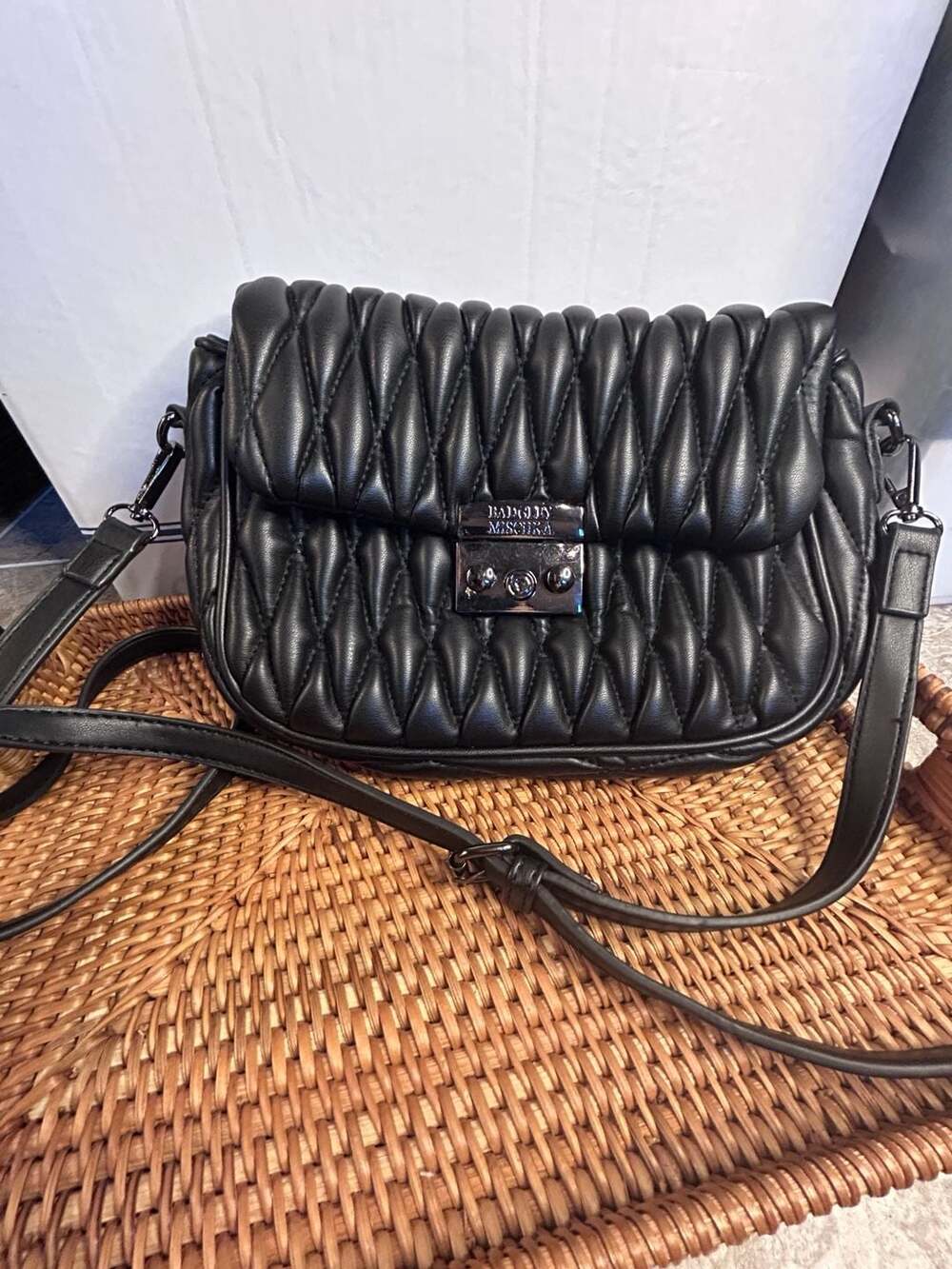 Badgley Mischka Black Quilted Crossbody Flap Bag